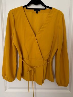 J. Crew Faux Wrap Style Tie Waist Balloon Sleeve Blouse
